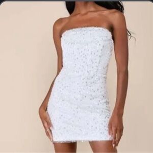 Lulu's Sparkling White Strapless Dress